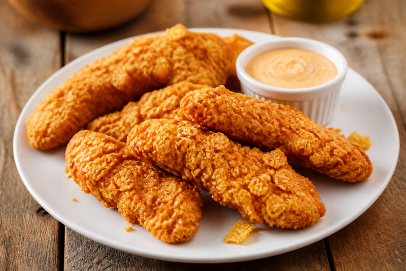 Crispy chicken tenders coated in a crushed RUFFLES potato chip breading, served with dipping sauce